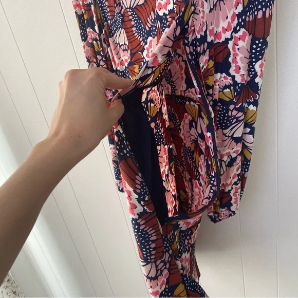 Boden V-Neck Tea Dress Flower Butterfly Petal Stamp Boho Print Dress US 12 - Picture 10 of 10